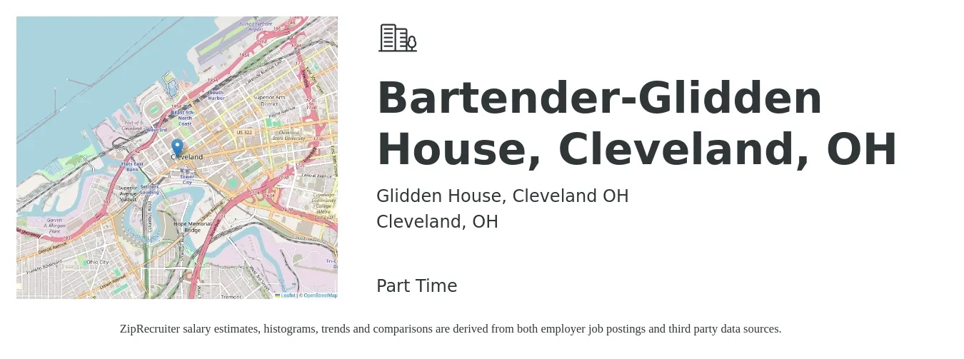 Glidden House, Cleveland OH job posting for a Bartender-Glidden House, Cleveland, OH in Cleveland, OH with a salary of $9 to $18 Hourly with a map of Cleveland location.