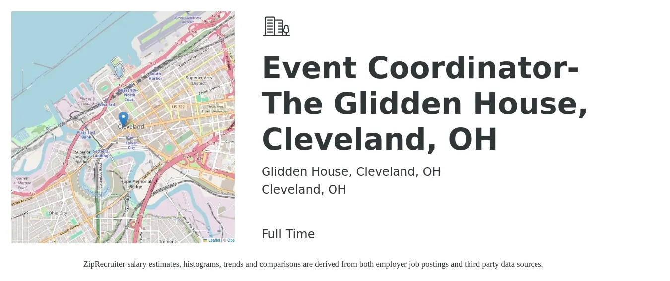 Glidden House, Cleveland, OH job posting for a Event Coordinator-The Glidden House, Cleveland, OH in Cleveland, OH with a salary of $19 to $27 Hourly with a map of Cleveland location.