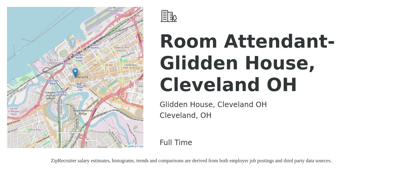 Glidden House, Cleveland OH job posting for a Room Attendant-Glidden House, Cleveland OH in Cleveland, OH with a salary of $13 to $16 Hourly with a map of Cleveland location.