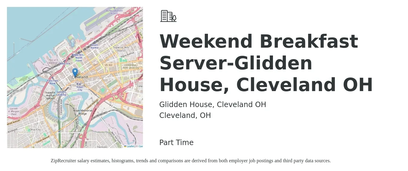 Glidden House, Cleveland OH job posting for a Weekend Breakfast Server-Glidden House, Cleveland OH in Cleveland, OH with a salary of $12 to $15 Hourly with a map of Cleveland location.