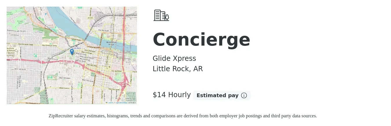 Glide Xpress job posting for a Concierge in Little Rock, AR with a salary of $15 Hourly with a map of Little Rock location.