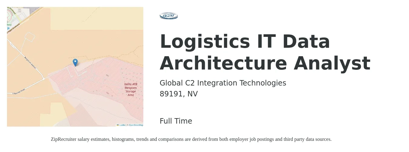 Global C2 Integration Technologies job posting for a Logistics IT Data Architecture Analyst in 89191, NV with a salary of $21 to $33 Hourly with a map of 89191 location.