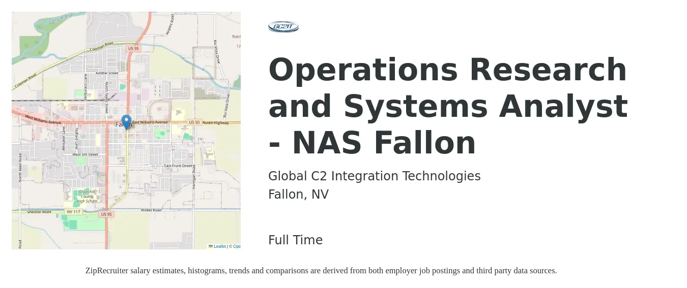 Global C2 Integration Technologies job posting for a Operations Research and Systems Analyst - NAS Fallon in Fallon, NV with a salary of $93,700 to $110,800 Yearly with a map of Fallon location.