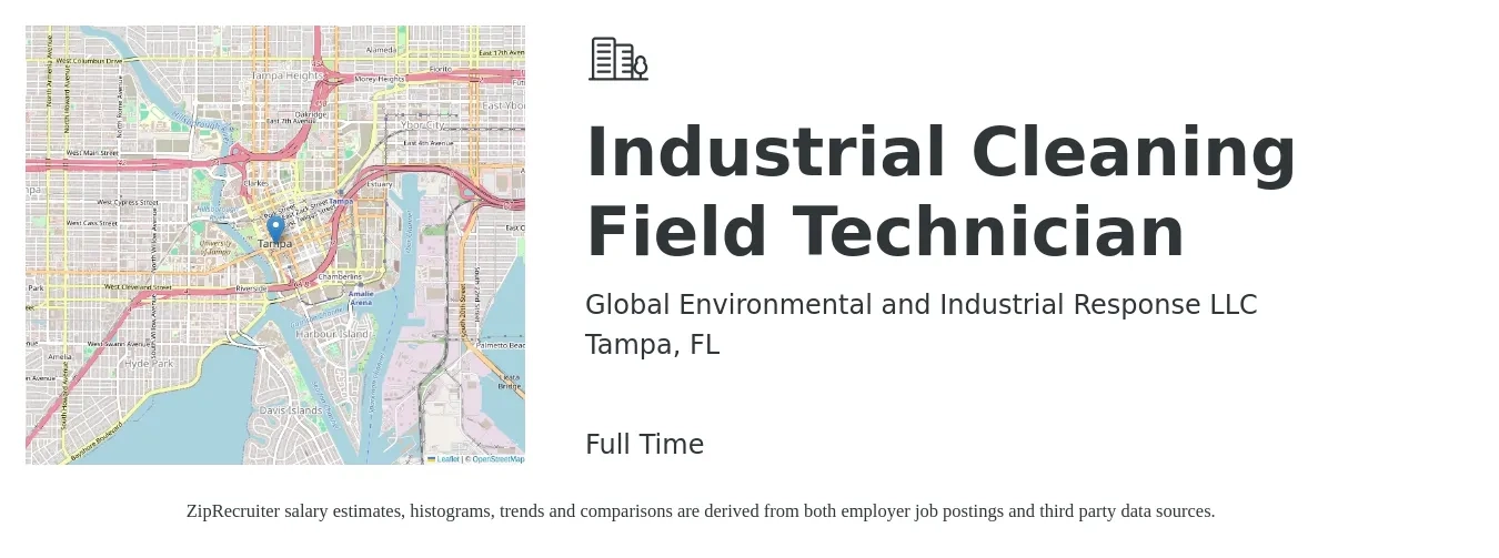 Global Environmental and Industrial Response LLC job posting for a Industrial Cleaning Field Technician in Tampa, FL with a salary of $16 to $19 Hourly with a map of Tampa location.