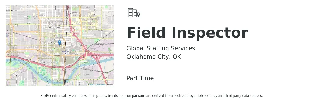 Global Staffing Services job posting for a Field Inspector in Oklahoma City, OK with a salary of $1,500 Monthly with a map of Oklahoma City location.