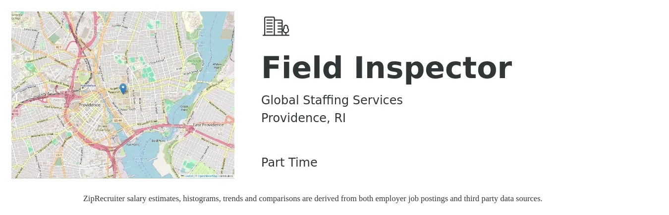 Global Staffing Services job posting for a Field Inspector in Providence, RI with a salary of $1,500 Monthly with a map of Providence location.