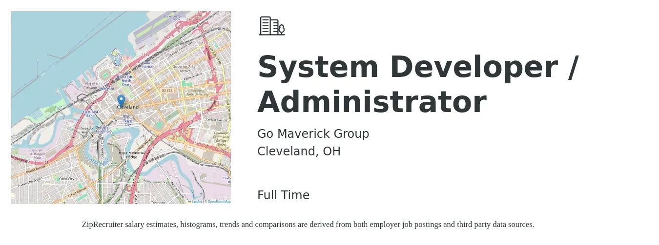 Go Maverick Group job posting for a System Developer / Administrator in Cleveland, OH with a salary of $67,900 to $100,900 Yearly with a map of Cleveland location.