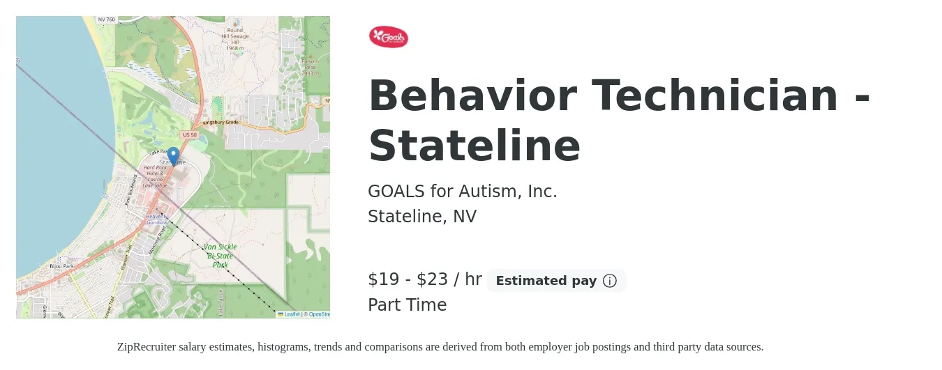 GOALS for Autism, Inc. job posting for a Behavior Technician - Stateline in Stateline, NV with a salary of $20 to $24 Hourly with a map of Stateline location.