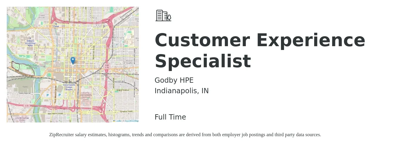 Godby HPE job posting for a Customer Experience Specialist in Indianapolis, IN with a salary of $19 to $22 Hourly with a map of Indianapolis location.