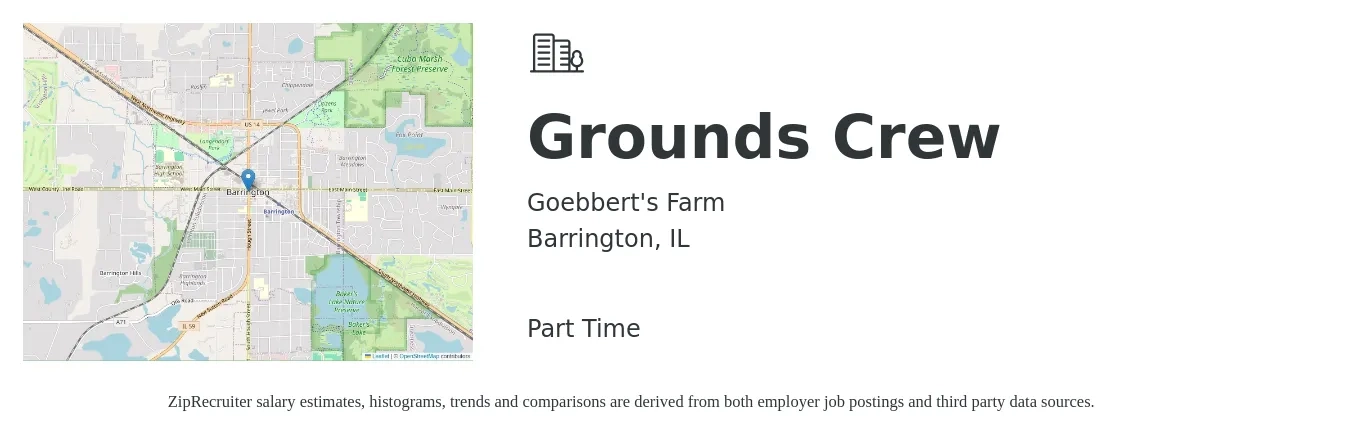 Goebbert's Farm job posting for a Grounds Crew in Barrington, IL with a salary of $16 to $19 Hourly with a map of Barrington location.