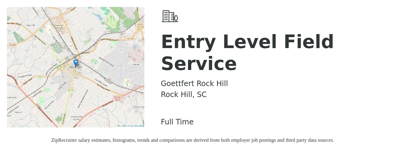 Goettfert Rock Hill job posting for a Entry Level Field Service in Rock Hill, SC with a salary of $18 to $23 Hourly with a map of Rock Hill location.