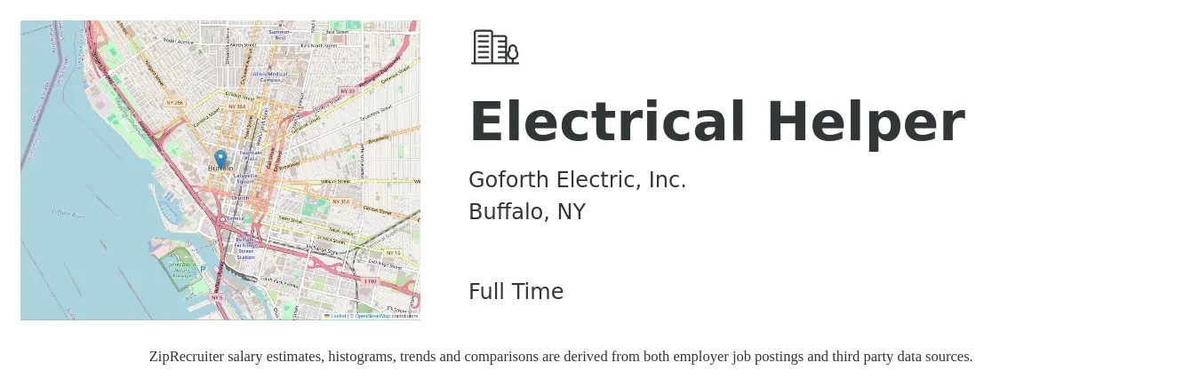 Goforth Electric, Inc. job posting for a Electrical Helper in Buffalo, NY with a salary of $15 to $20 Hourly with a map of Buffalo location.