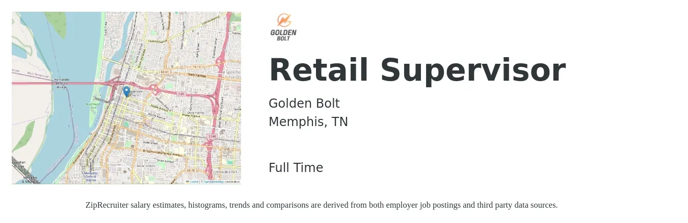 Golden Bolt job posting for a Retail Supervisor in Memphis, TN with a salary of $18 to $27 Hourly with a map of Memphis location.