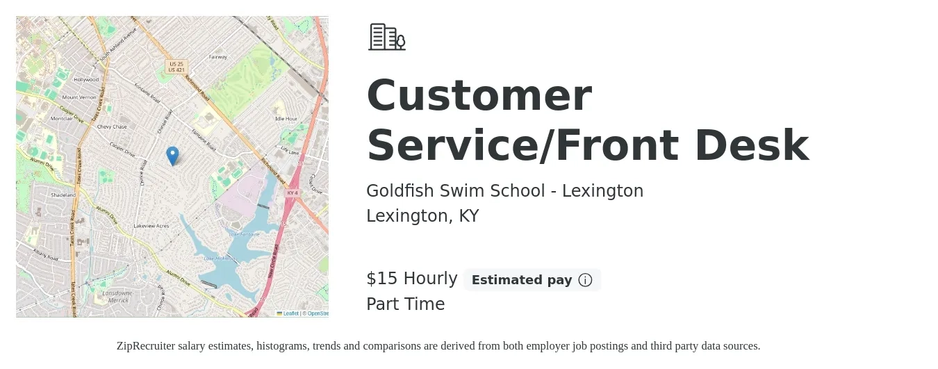 Goldfish Swim School - Lexington job posting for a Customer Service/Front Desk in Lexington, KY with a salary of $16 Hourly with a map of Lexington location.