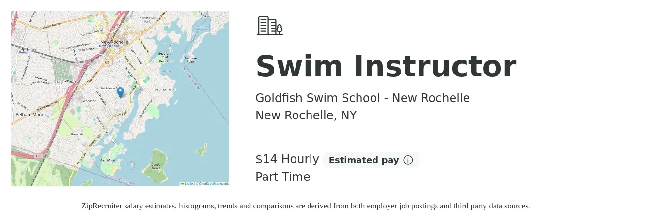 Goldfish Swim School - New Rochelle job posting for a Swim Instructor in New Rochelle, NY with a salary of $15 Hourly with a map of New Rochelle location.