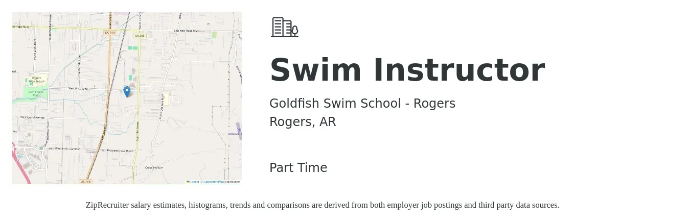 Goldfish Swim School - Rogers job posting for a Swim Instructor in Rogers, AR with a salary of $14 to $20 Hourly with a map of Rogers location.