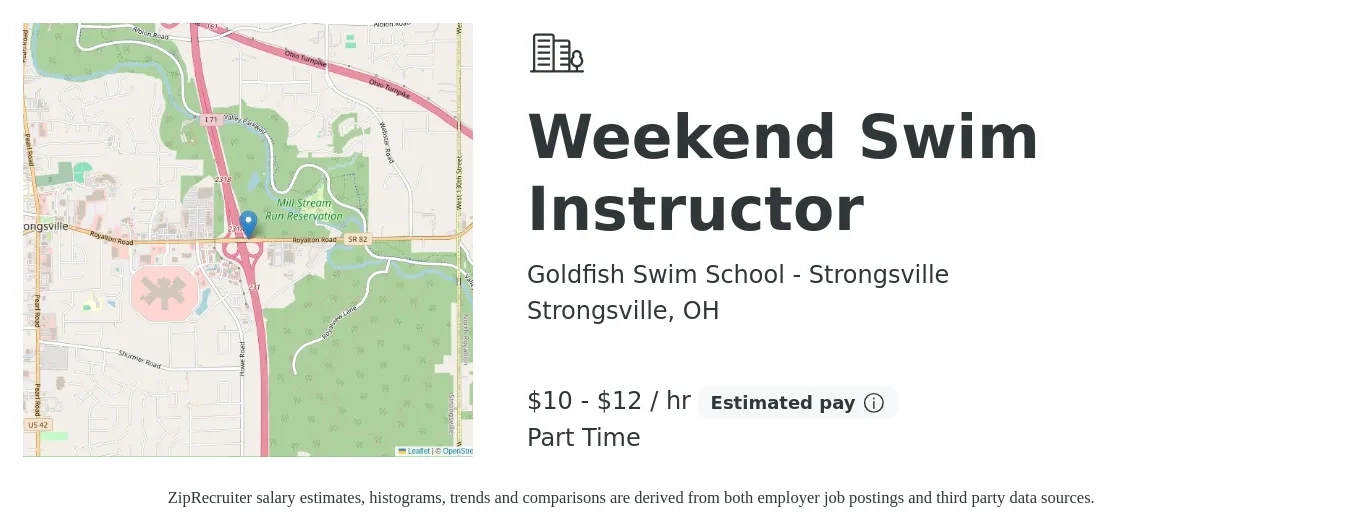 Goldfish Swim School - Strongsville job posting for a Weekend Swim Instructor in Strongsville, OH with a salary of $10 to $13 Hourly with a map of Strongsville location.