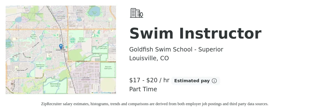 Goldfish Swim School - Superior job posting for a Swim Instructor in Louisville, CO with a salary of $18 to $21 Hourly with a map of Louisville location.