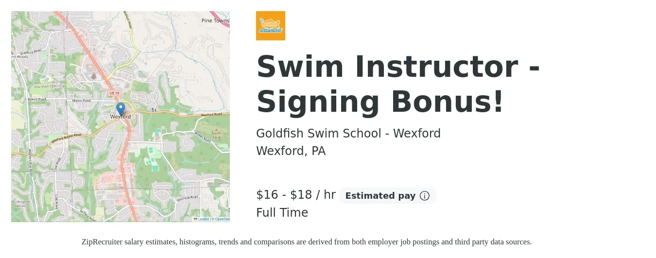 Goldfish Swim School - Wexford job posting for a Swim Instructor - Signing Bonus! in Wexford, PA with a salary of $17 to $19 Hourly with a map of Wexford location.
