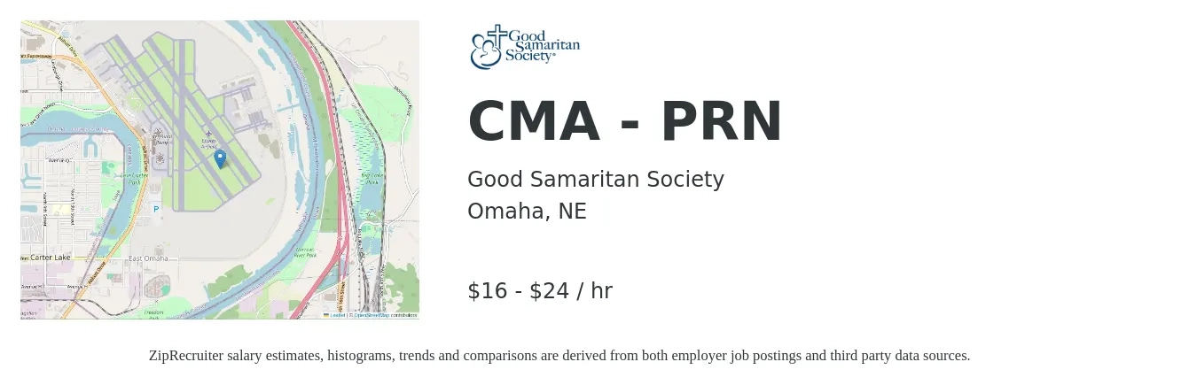 Good Samaritan Society job posting for a CMA - PRN in Omaha, NE with a salary of $18 to $26 Hourly with a map of Omaha location.