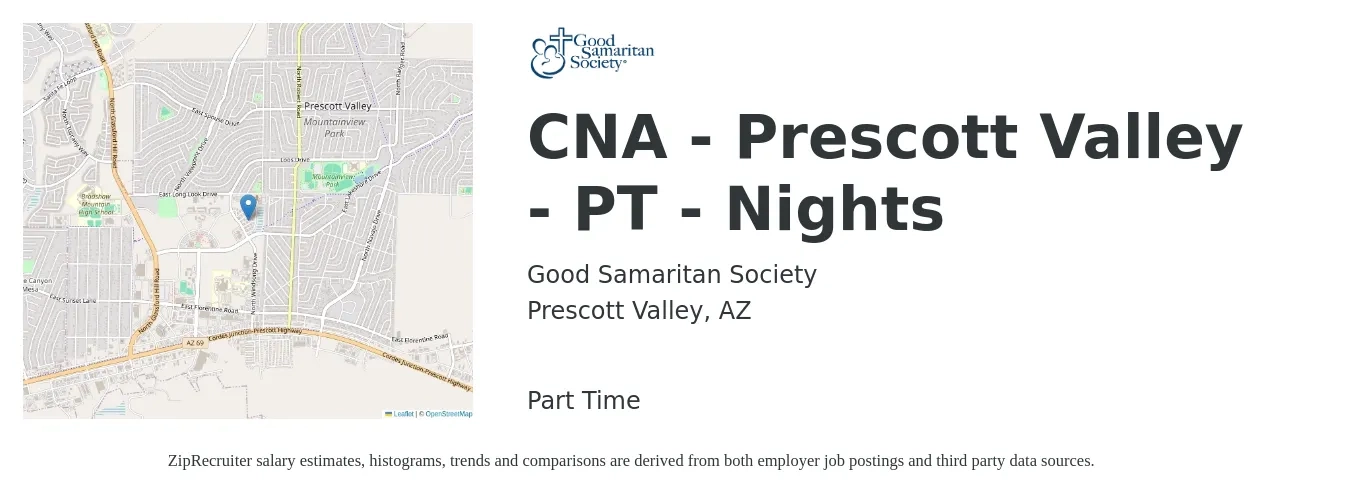 Good Samaritan Society job posting for a CNA - Prescott Valley - PT - Nights in Prescott Valley, AZ with a salary of $17 to $23 Hourly with a map of Prescott Valley location.
