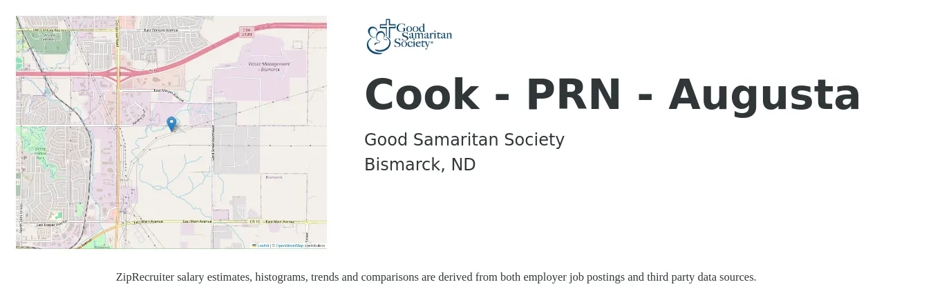 Good Samaritan Society job posting for a Cook - PRN - Augusta in Bismarck, ND with a salary of $14 to $18 Hourly with a map of Bismarck location.