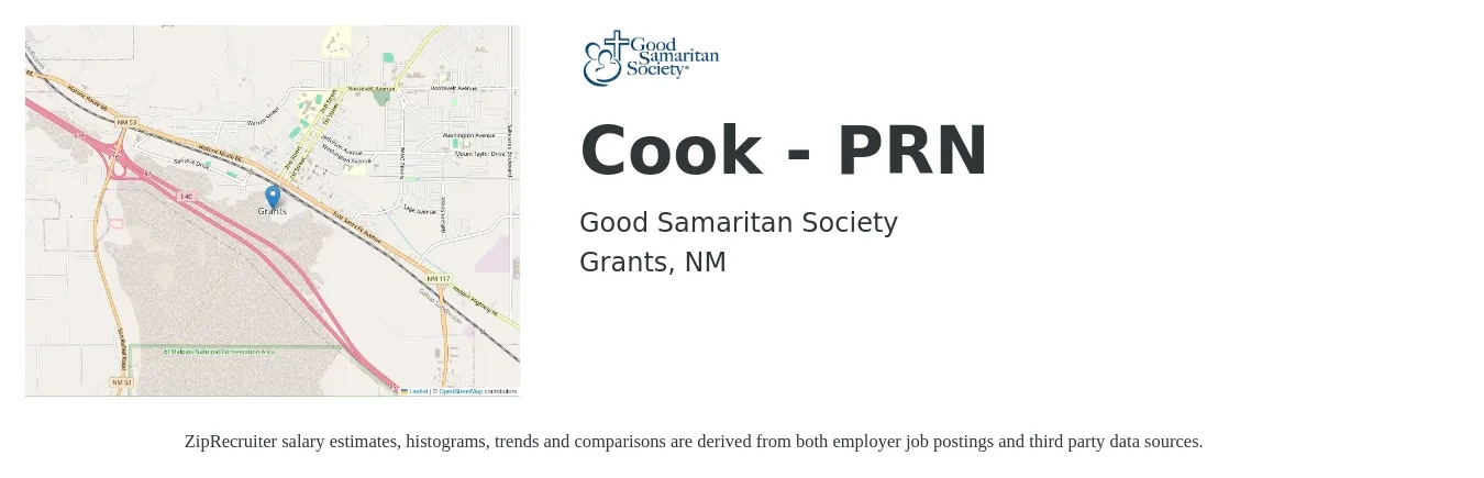 Good Samaritan Society job posting for a Cook - PRN in Grants, NM with a salary of $15 to $18 Hourly with a map of Grants location.