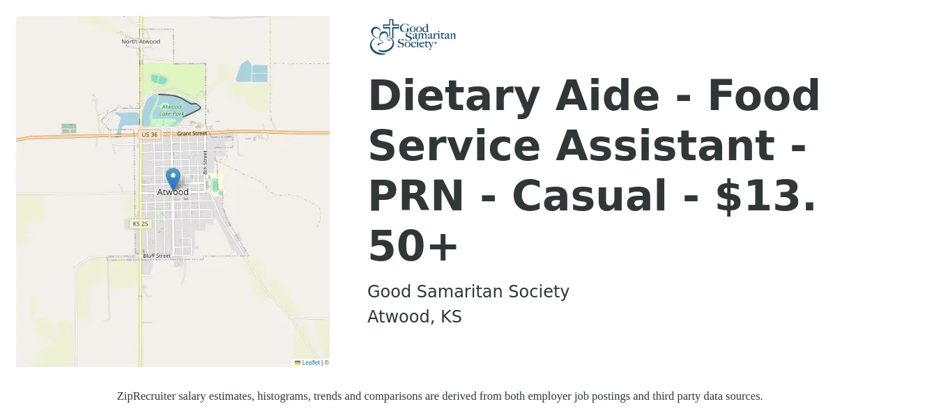 Good Samaritan Society job posting for a Dietary Aide - Food Service Assistant - PRN - Casual - $13. 50+ in Atwood, KS with a salary of $12 to $16 Hourly with a map of Atwood location.
