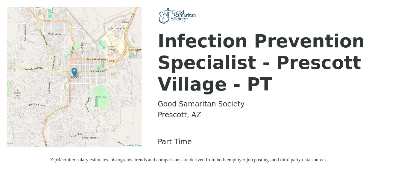 Good Samaritan Society job posting for a Infection Prevention Specialist - Prescott Village - PT in Prescott, AZ with a salary of $40 to $45 Hourly with a map of Prescott location.