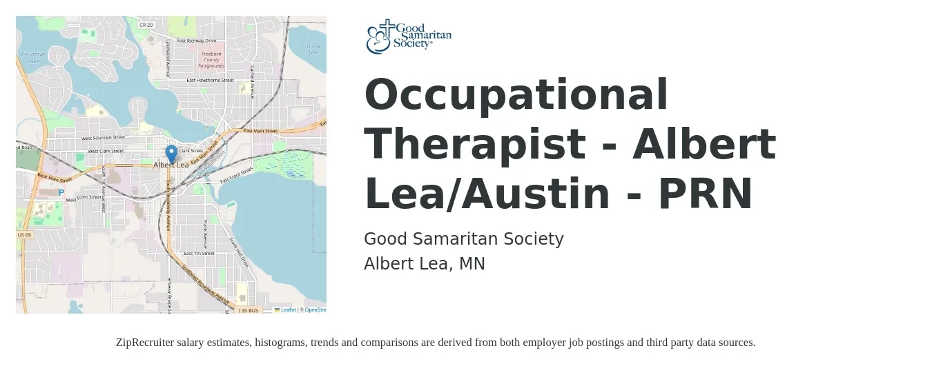 Good Samaritan Society job posting for a Occupational Therapist - Albert Lea/Austin - PRN in Albert Lea, MN with a salary of $37 to $49 Hourly with a map of Albert Lea location.