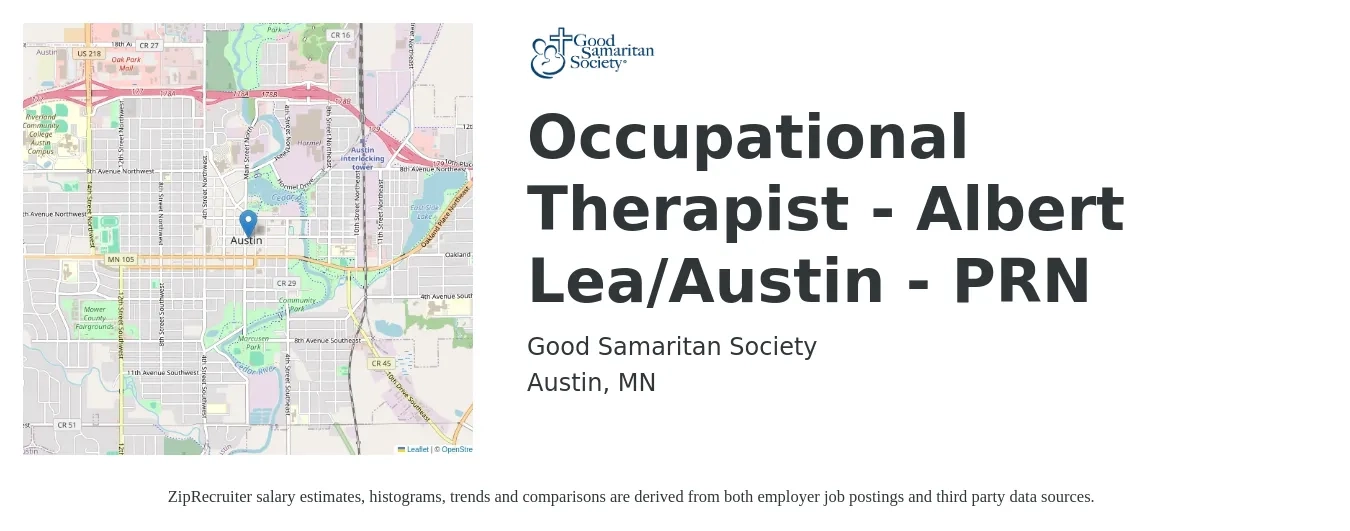 Good Samaritan Society job posting for a Occupational Therapist - Albert Lea/Austin - PRN in Austin, MN with a salary of $39 to $52 Hourly with a map of Austin location.