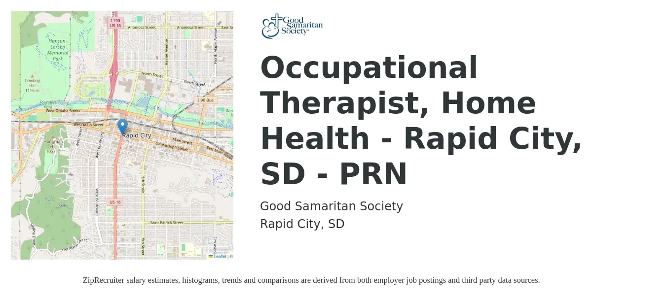 Good Samaritan Society job posting for a Occupational Therapist, Home Health - Rapid City, SD - PRN in Rapid City, SD with a salary of $40 to $52 Hourly with a map of Rapid City location.