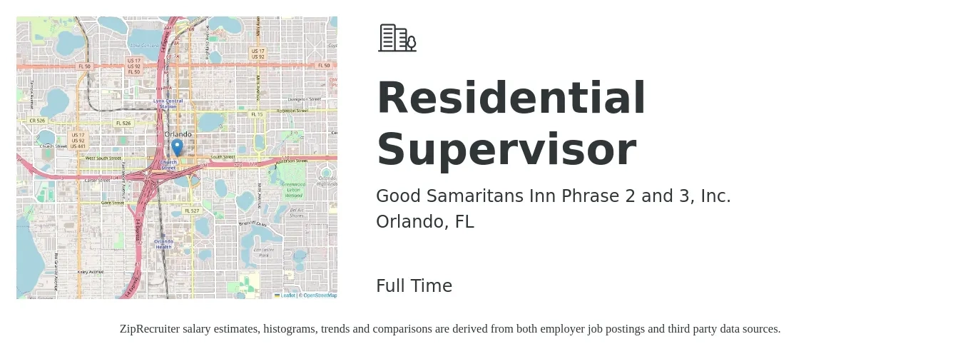 Good Samaritans Inn Phrase 2 and 3, Inc. job posting for a Residential Supervisor in Orlando, FL with a salary of $362 Weekly with a map of Orlando location.