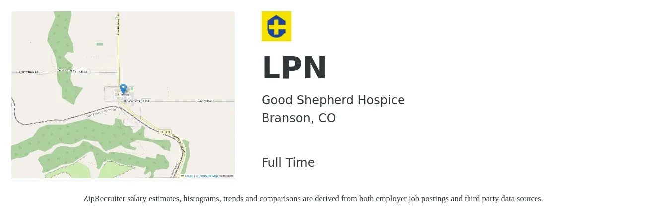 Good Shepherd Hospice job posting for a LPN in Branson, CO with a salary of $23 to $31 Hourly with a map of Branson location.