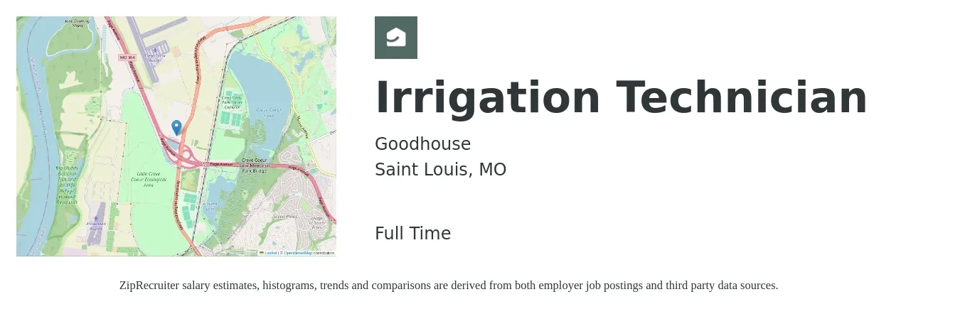 Goodhouse job posting for a Irrigation Technician in Saint Louis, MO with a salary of $18 to $24 Hourly with a map of Saint Louis location.
