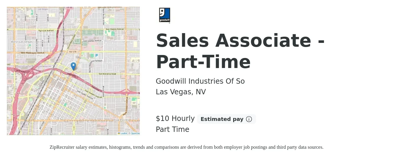 Goodwill Industries Of So job posting for a Sales Associate - Part-Time in Las Vegas, NV with a salary of $11 Hourly with a map of Las Vegas location.