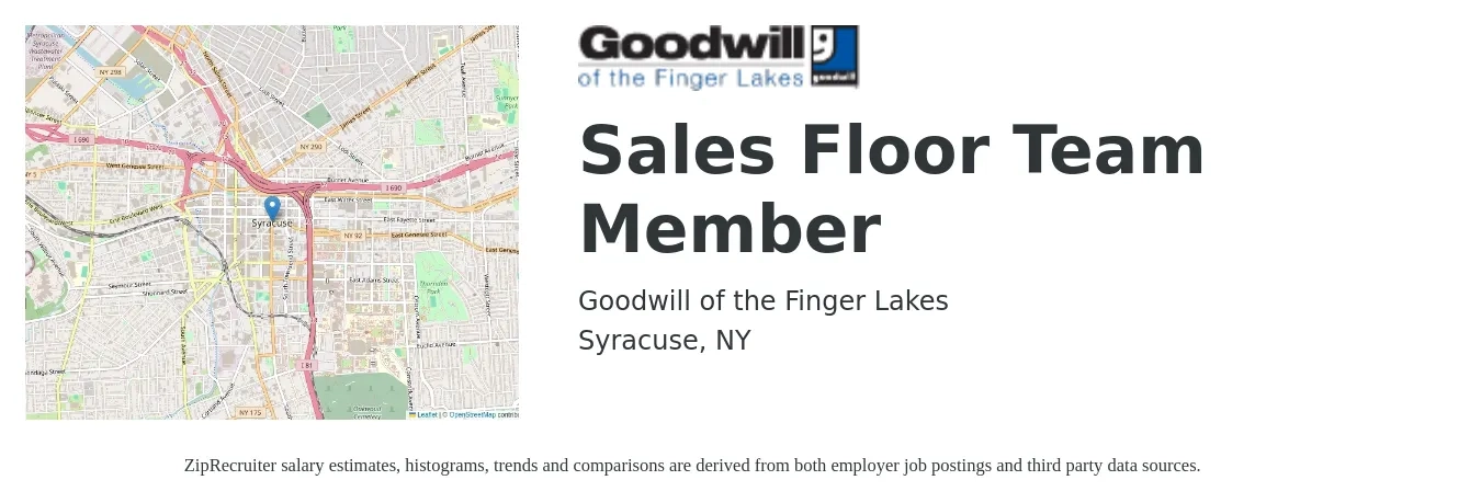 Goodwill of the Finger Lakes job posting for a Sales Floor Team Member in Syracuse, NY with a salary of $16 Hourly with a map of Syracuse location.