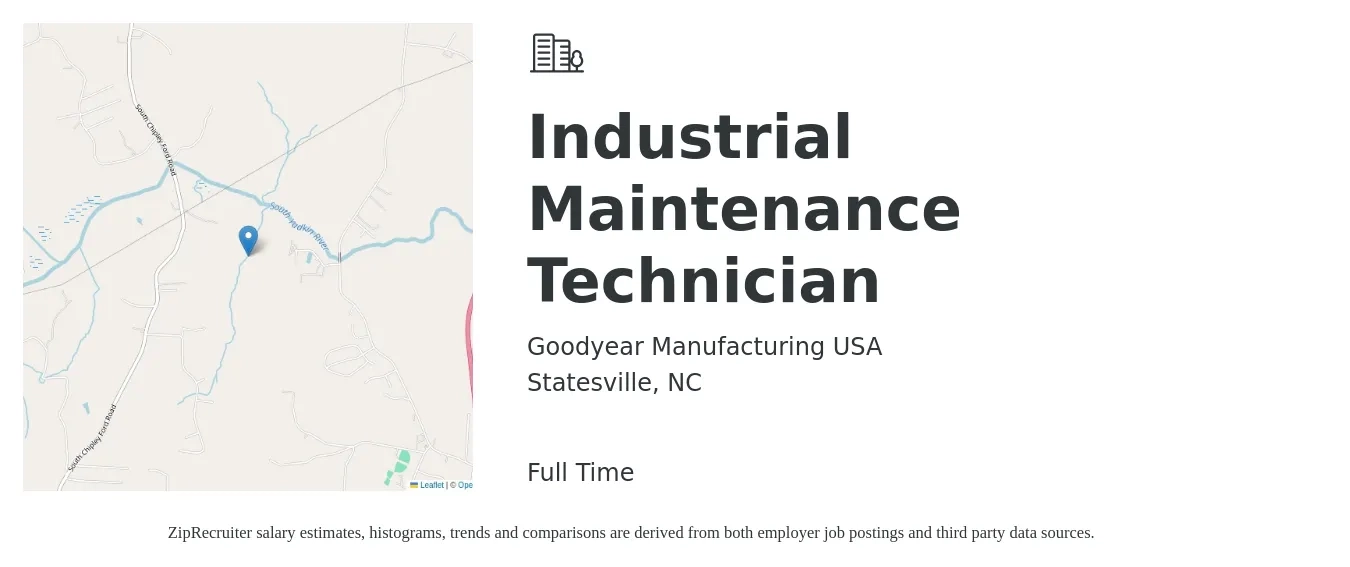 Goodyear Manufacturing USA job posting for a Industrial Maintenance Technician in Statesville, NC with a salary of $29 Hourly with a map of Statesville location.