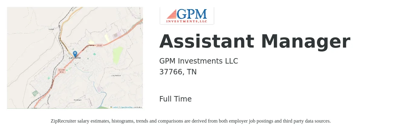 GPM Investments LLC job posting for a Assistant Manager in 37766, TN with a salary of $14 Hourly with a map of 37766 location.