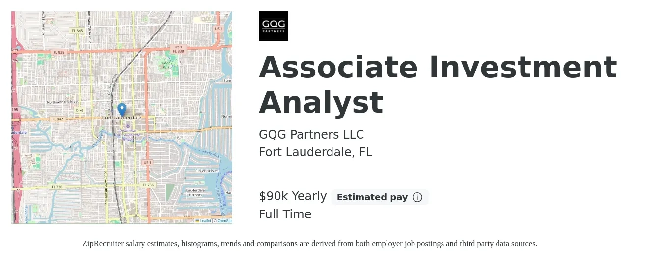 GQG Partners LLC job posting for a Associate Investment Analyst in Fort Lauderdale, FL with a salary of $90,000 Yearly with a map of Fort Lauderdale location.