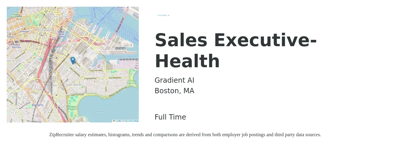 Gradient AI job posting for a Sales Executive- Health in Boston, MA with a salary of $61,900 to $106,500 Yearly with a map of Boston location.
