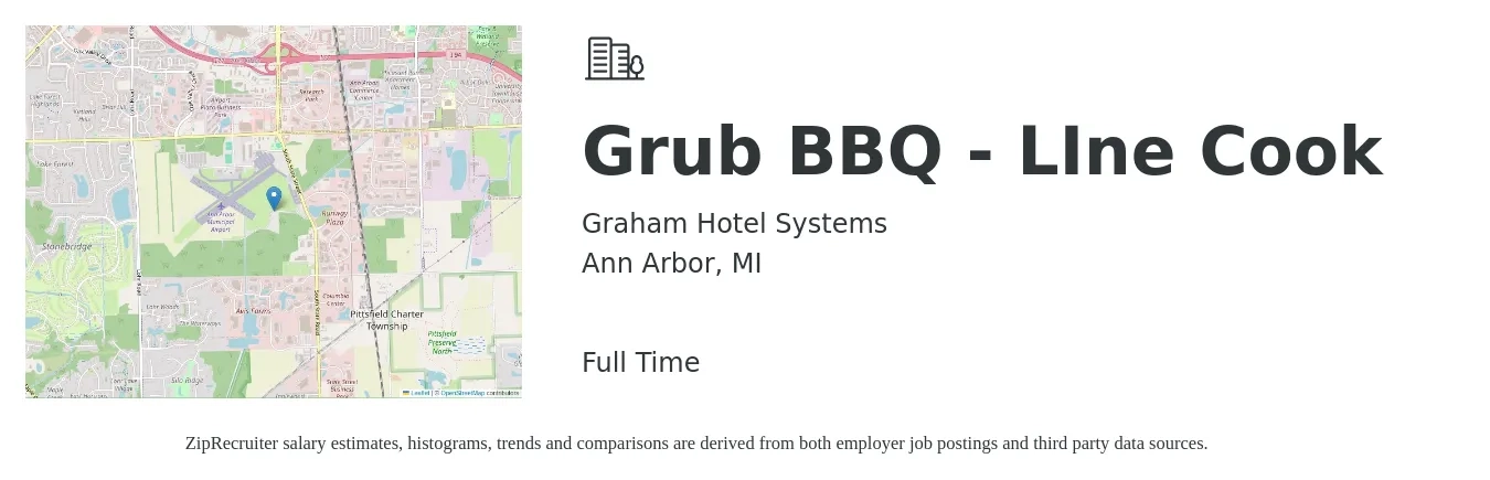 Graham Hotel Systems job posting for a Grub BBQ - LIne Cook in Ann Arbor, MI with a salary of $16 to $20 Hourly with a map of Ann Arbor location.