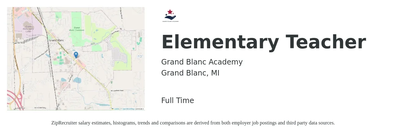 Grand Blanc Academy job posting for a Elementary Teacher in Grand Blanc, MI with a salary of $38,000 to $51,200 Yearly with a map of Grand Blanc location.