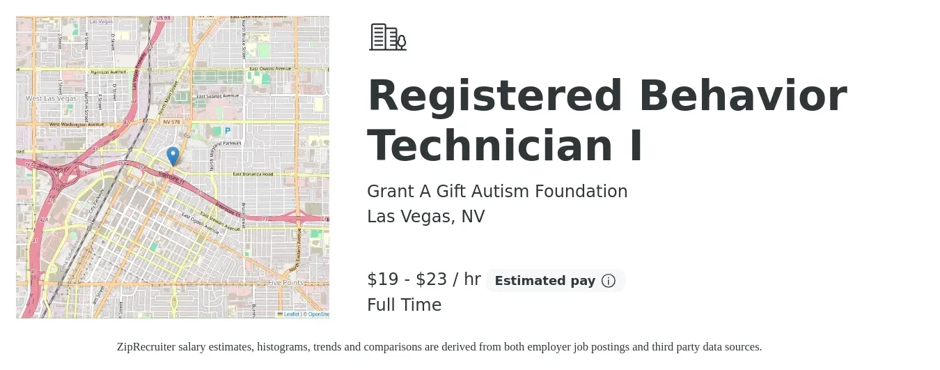 Grant A Gift Autism Foundation job posting for a Registered Behavior Technician I in Las Vegas, NV with a salary of $20 to $24 Hourly with a map of Las Vegas location.