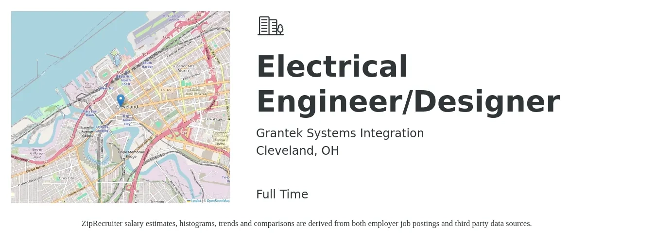 Grantek Systems Integration job posting for a Electrical Engineer/Designer in Cleveland, OH with a salary of $32 to $45 Hourly with a map of Cleveland location.