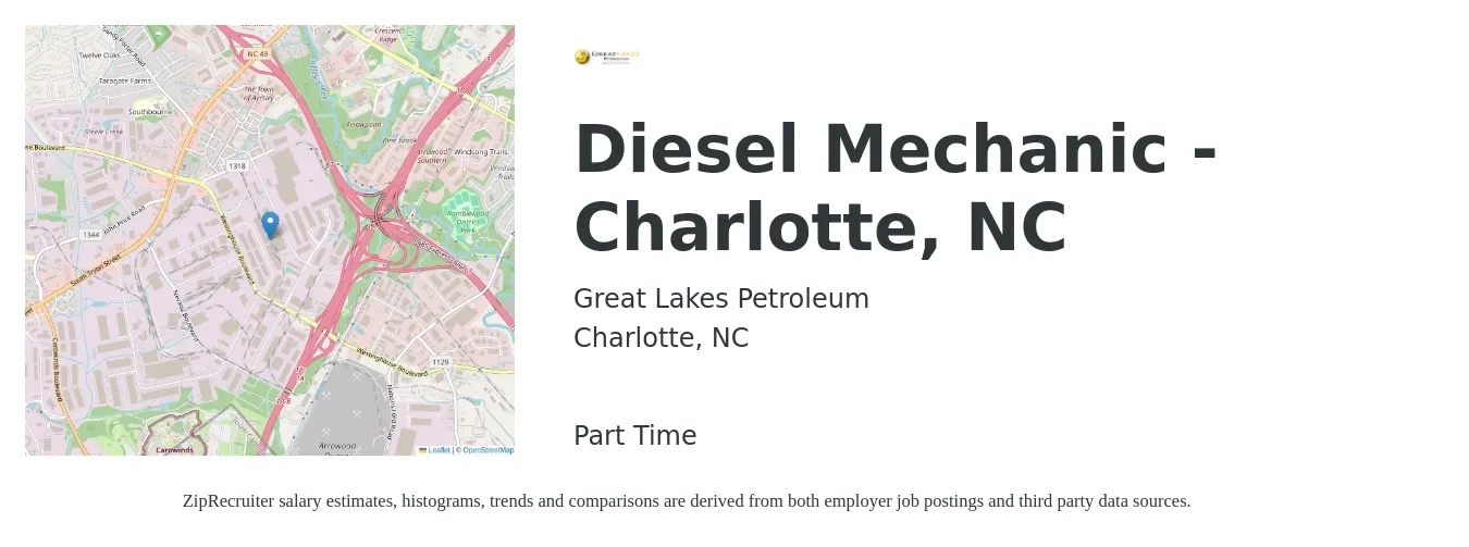 Great Lakes Petroleum job posting for a Diesel Mechanic - Charlotte, NC in Charlotte, NC with a salary of $25 to $32 Hourly with a map of Charlotte location.