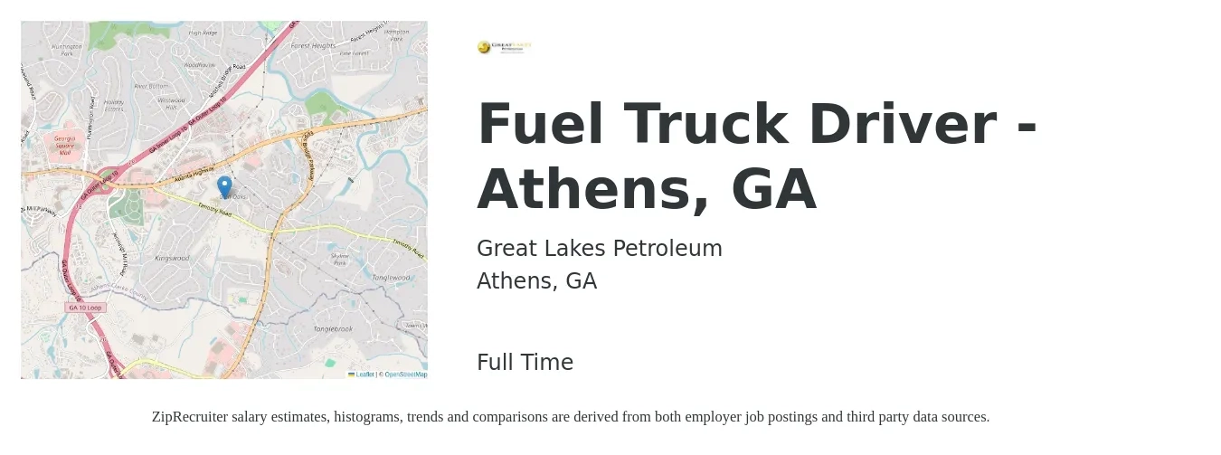 Great Lakes Petroleum job posting for a Fuel Truck Driver - Athens, GA in Athens, GA with a salary of $25 to $34 Hourly with a map of Athens location.