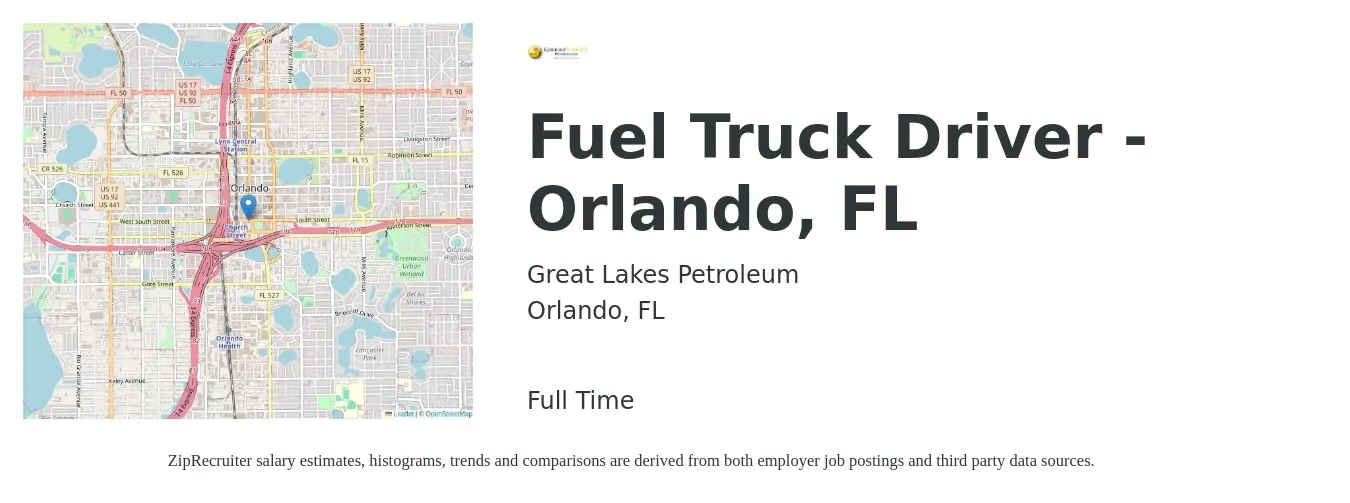 Great Lakes Petroleum job posting for a Fuel Truck Driver - Orlando, FL in Orlando, FL with a salary of $24 to $33 Hourly with a map of Orlando location.