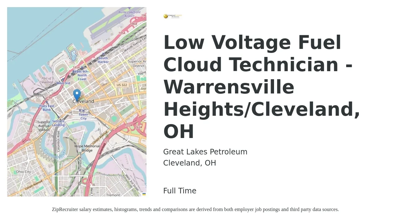 Great Lakes Petroleum job posting for a Low Voltage Fuel Cloud Technician - Warrensville Heights/Cleveland, OH in Cleveland, OH with a salary of $20 to $28 Hourly with a map of Cleveland location.