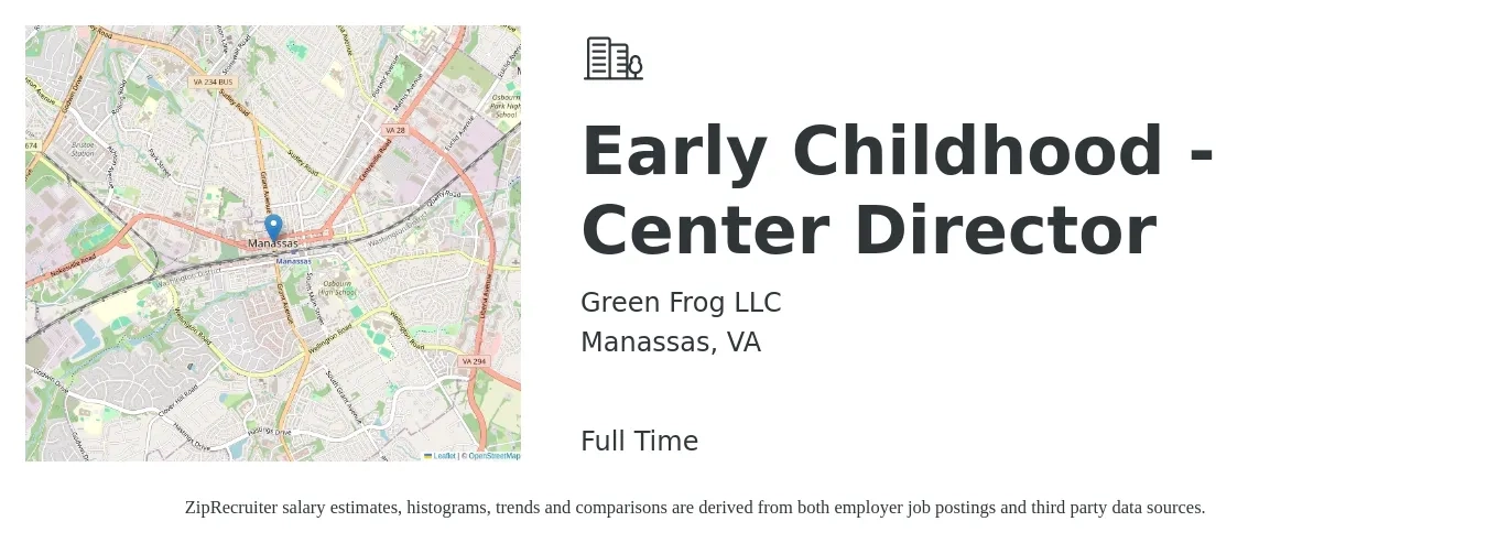 Green Frog LLC job posting for a Early Childhood - Center Director in Manassas, VA with a salary of $19 to $31 Hourly with a map of Manassas location.